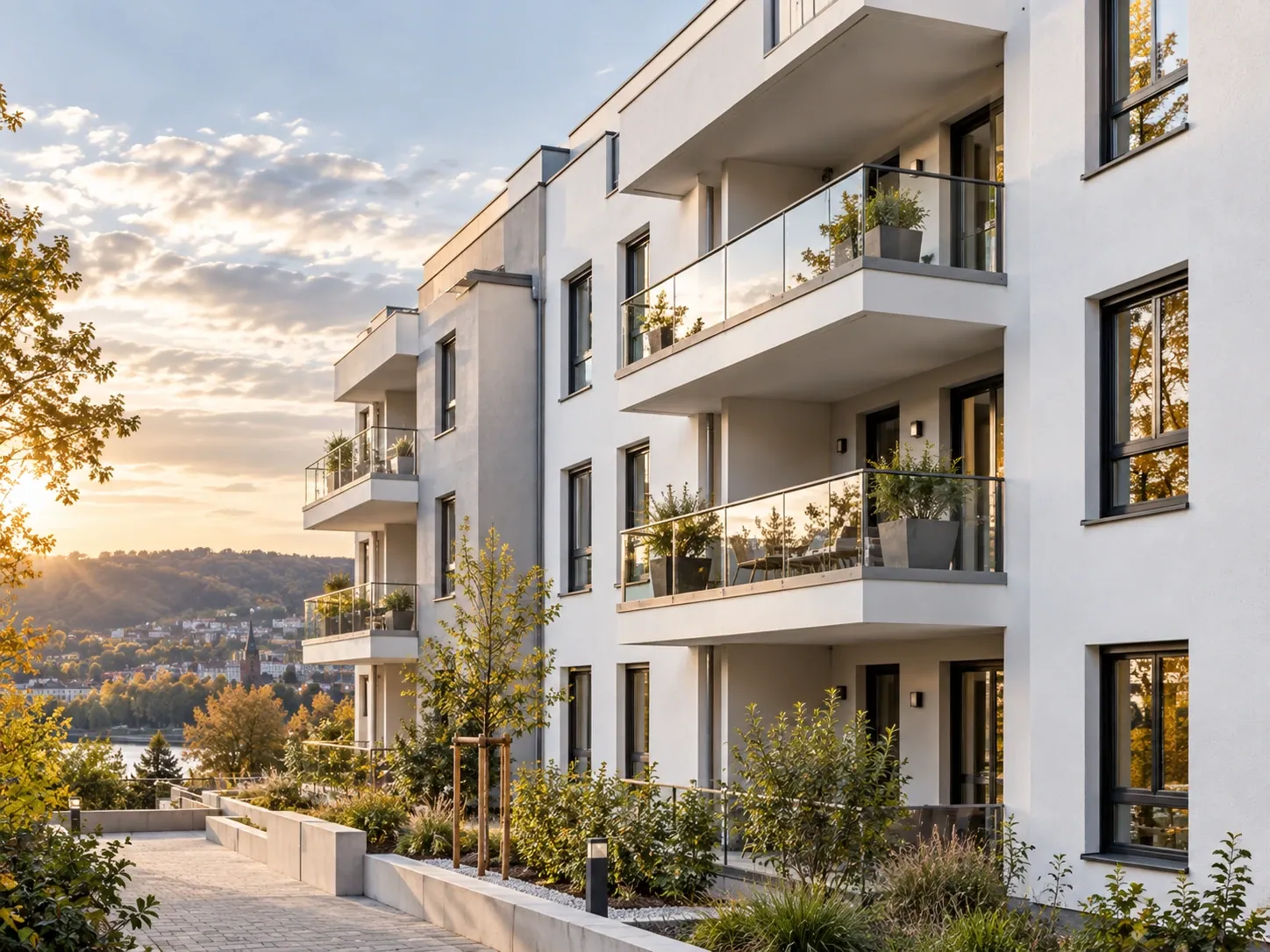 Symbolbild: modernes Mehrfamilienhaus mit sanierter Fassade